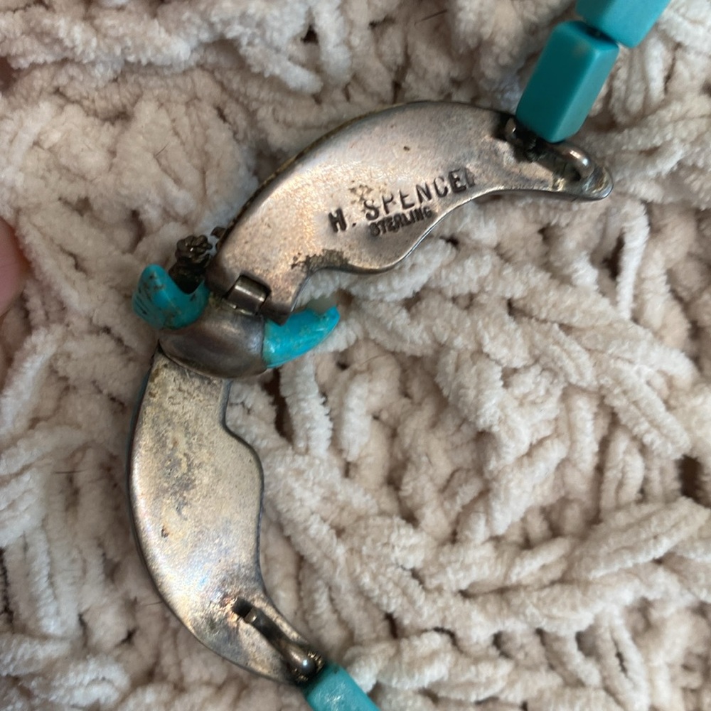 Navajo Native American Turquoise Silver & Mother of Pearl Eagle Necklace - Picture 10 of 17